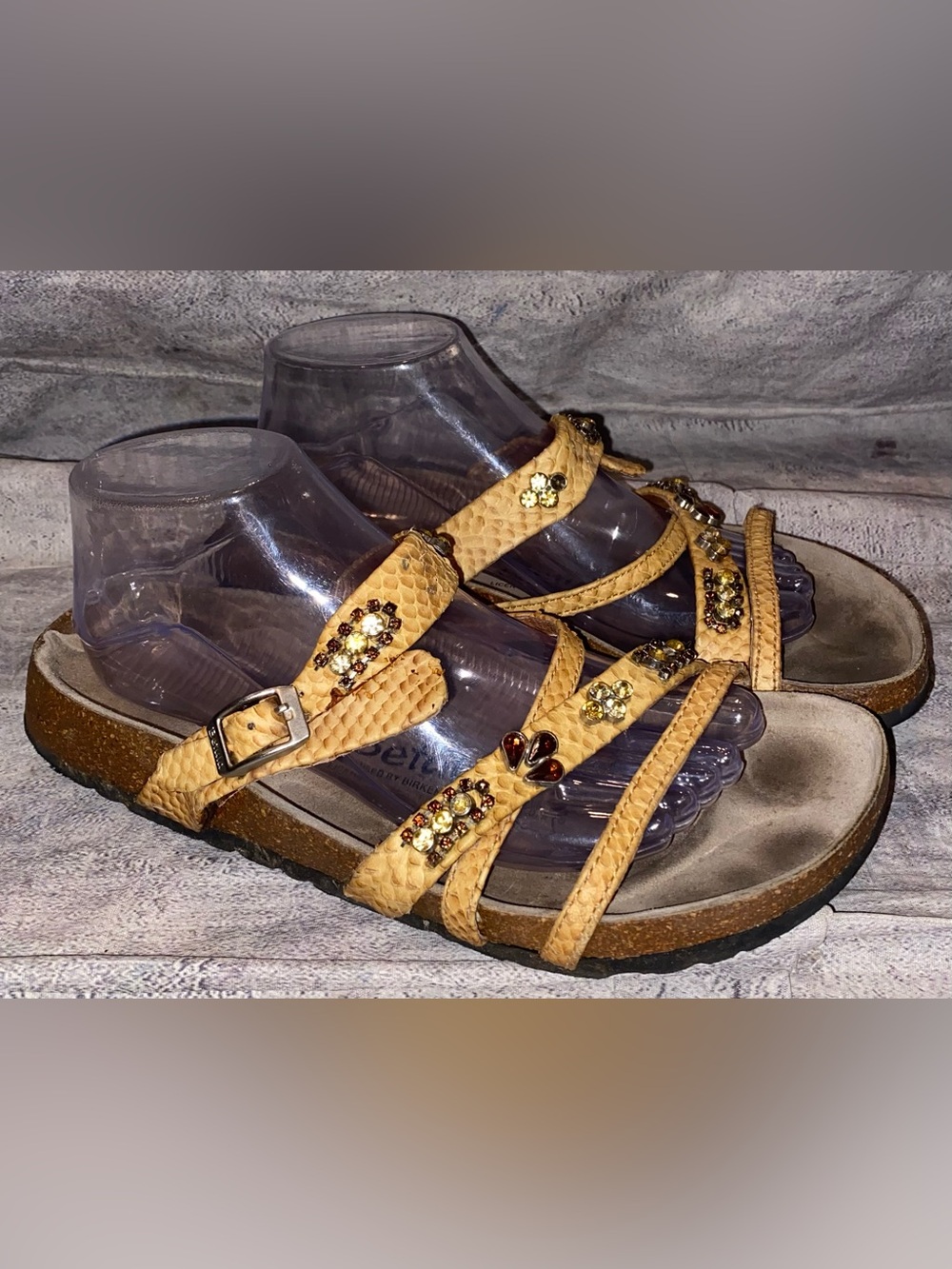 Birkenstock Betula Snakeskin Jeweled Gemstone Sandals Strappy Cork 40 9 Vintage